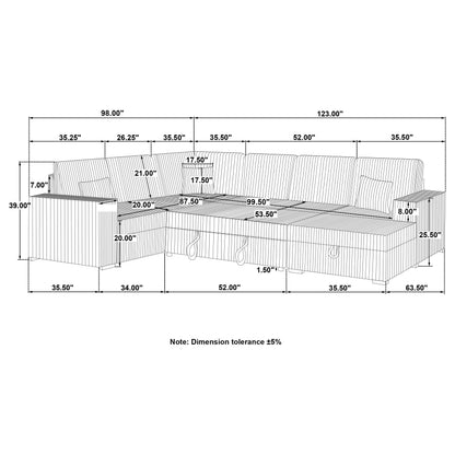 Devonshire Sleeper Sectional Sofa Storage Chaise Black