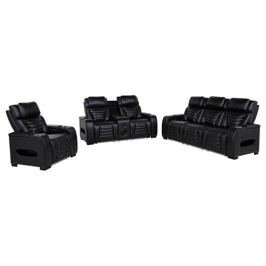 Zuma 3-Piece Dual Power Reclining Sofa Set with Bluetooth Black