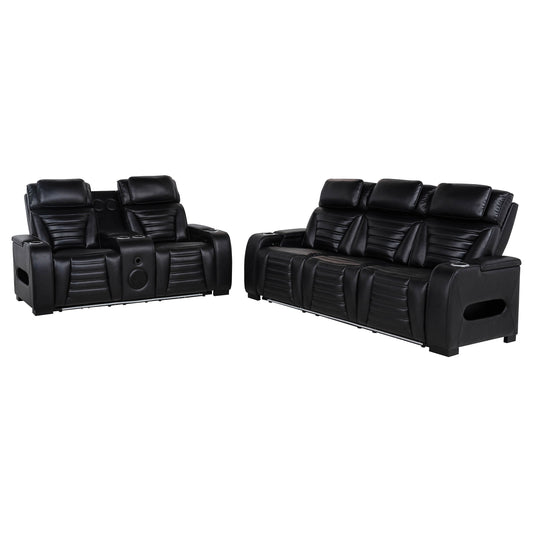 Zuma 2-Piece Dual Power Reclining Sofa Set with Bluetooth Black