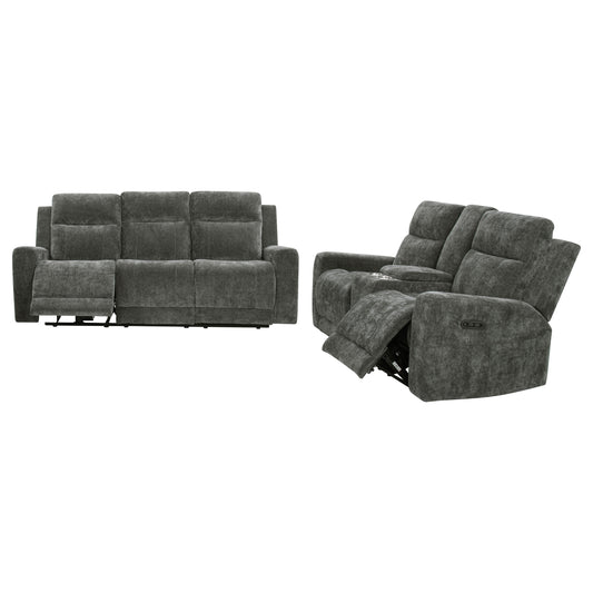 Kennett 3-piece Chenille Power Reclining Sofa Set Dark Grey