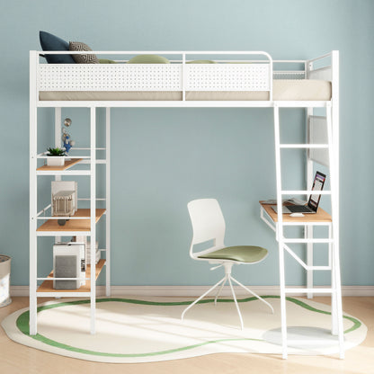 Campus Metal Twin Workstation Loft Bed with Desk Matte White