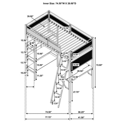 Campus Metal Twin Workstation Loft Bed with Desk Matte White