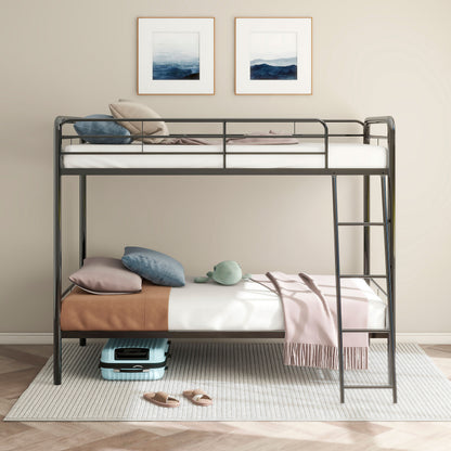 Carson Twin-Over-Twin Steel Bunk Bed with Angled Ladder Glossy Black