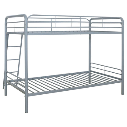 Carson Twin-Over-Twin Steel Bunk Bed with Angled Ladder Glossy Silver