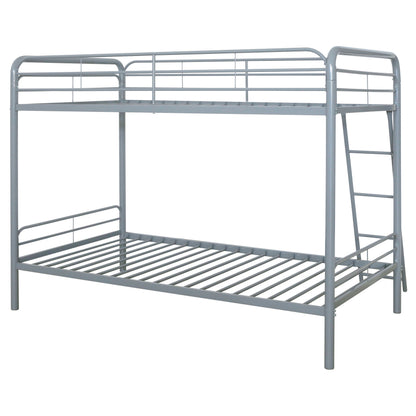 Carson Twin-Over-Twin Steel Bunk Bed with Angled Ladder Glossy Silver