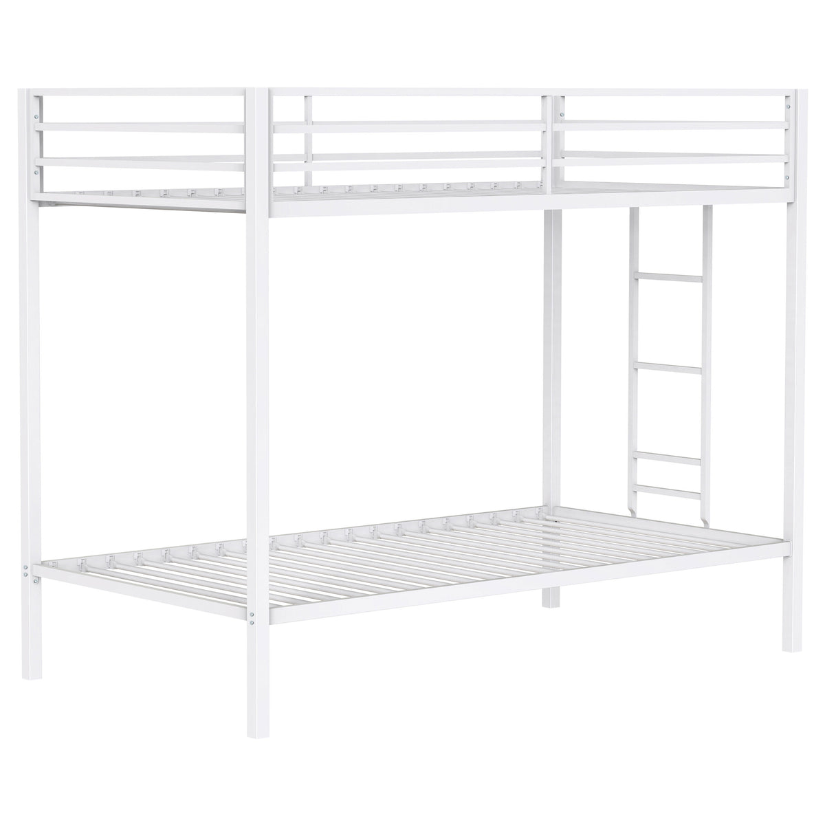 Alevera Twin-Over-Twin Steel Bunk Bed with Ladder Matte White