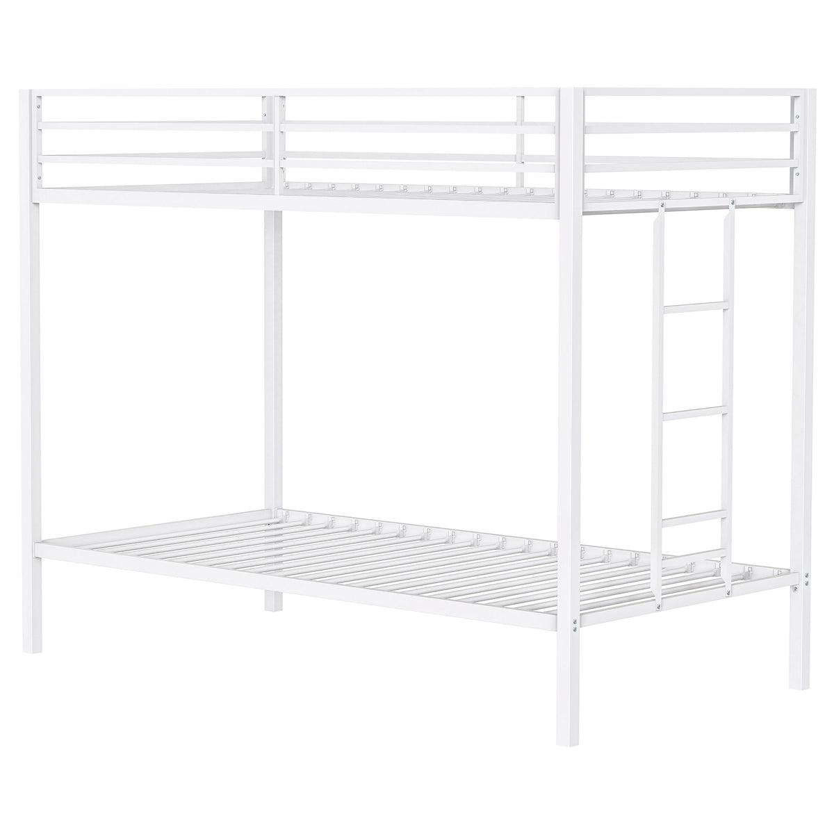 Alevera Twin-Over-Twin Steel Bunk Bed with Ladder Matte White