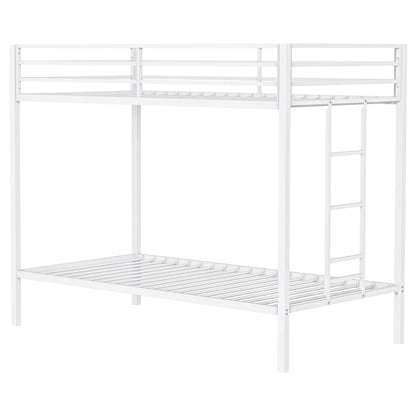 Alevera Twin-Over-Twin Steel Bunk Bed with Ladder Matte White