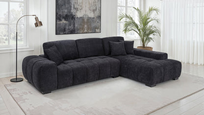 Octavia Tufted 2-Piece Sectional Chaise Sofa Black