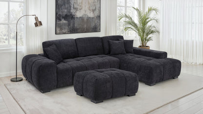 Octavia Tufted 2-Piece Sectional Chaise Sofa Black