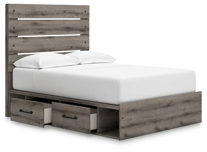 Graystorm Full Panel Bed with Storage with Mirrored Dresser