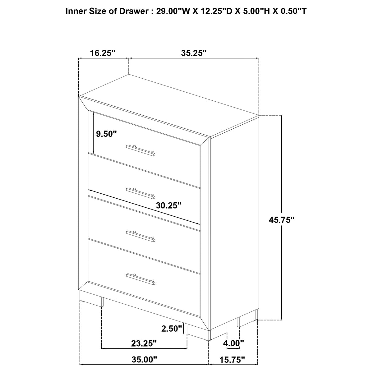 Arielle 4-Drawer Bedroom Chest with Framed Fronts Light Oak