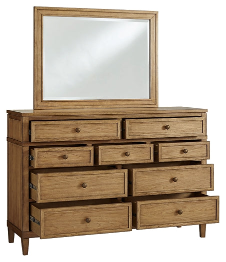 Sharlance King Upholstered Panel Bed, Dresser, Mirror, Chest and Nightstand