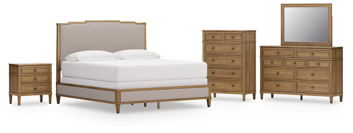 Sharlance King Upholstered Panel Bed, Dresser, Mirror, Chest and Nightstand