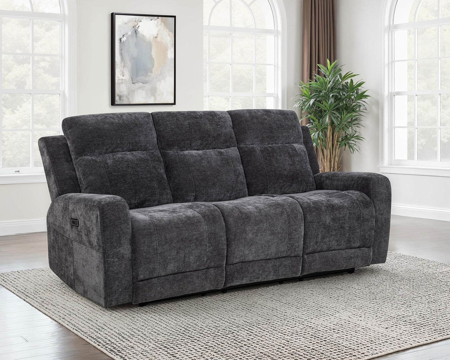 Kennett Chenille Upholstered Power Reclining Sofa Dark Grey