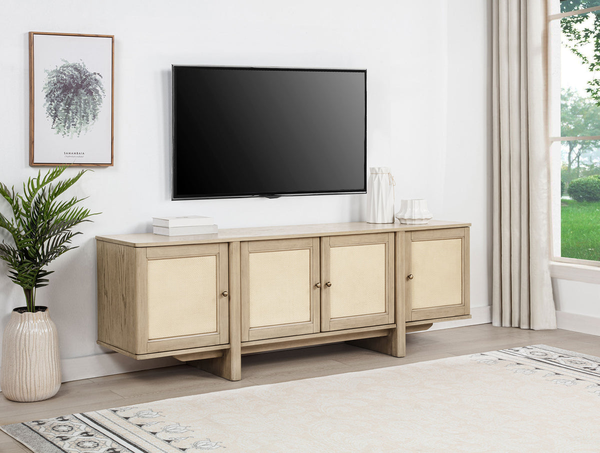Kailani 79-inch 4-door Cane TV Stand Media Console Beige Oak