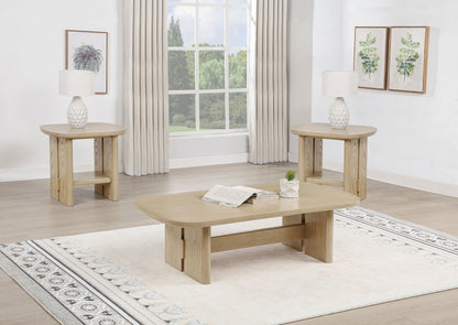 Kailani 3-piece Coastal Coffee and End Table Set Beige Oak