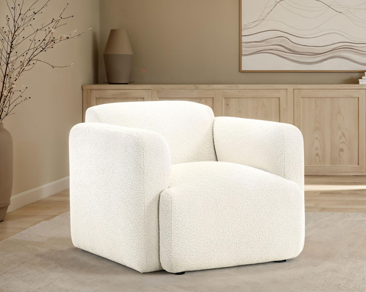 Dorset Fabric Upholstered Round Track Arm Accent Chair White