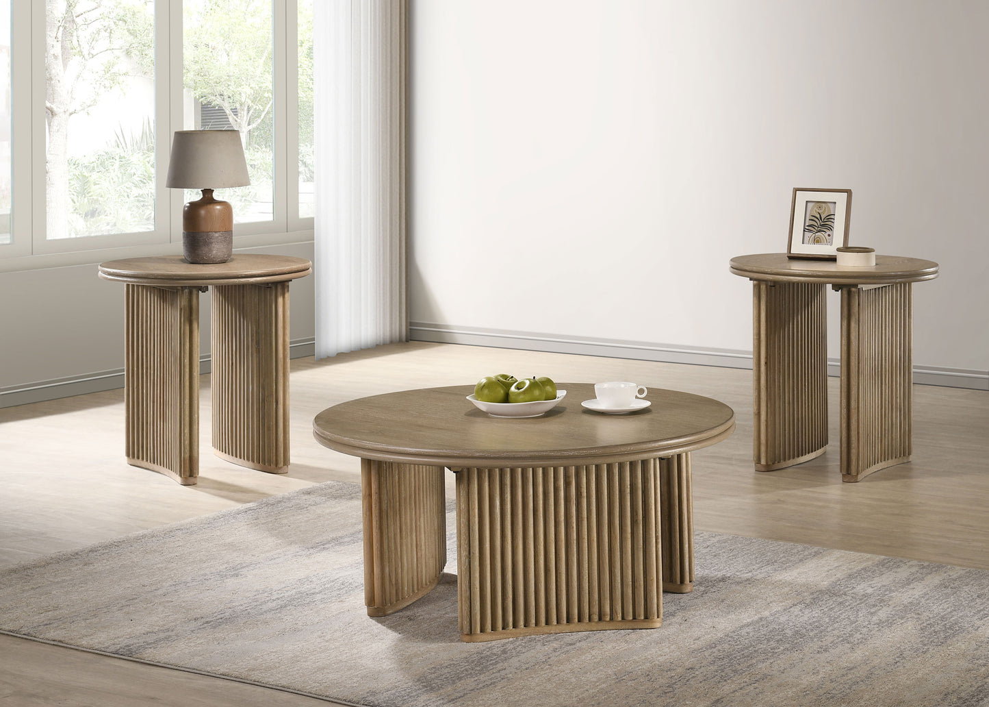Adina 36-inch Round Wood Coffee Table Distressed Light Brown
