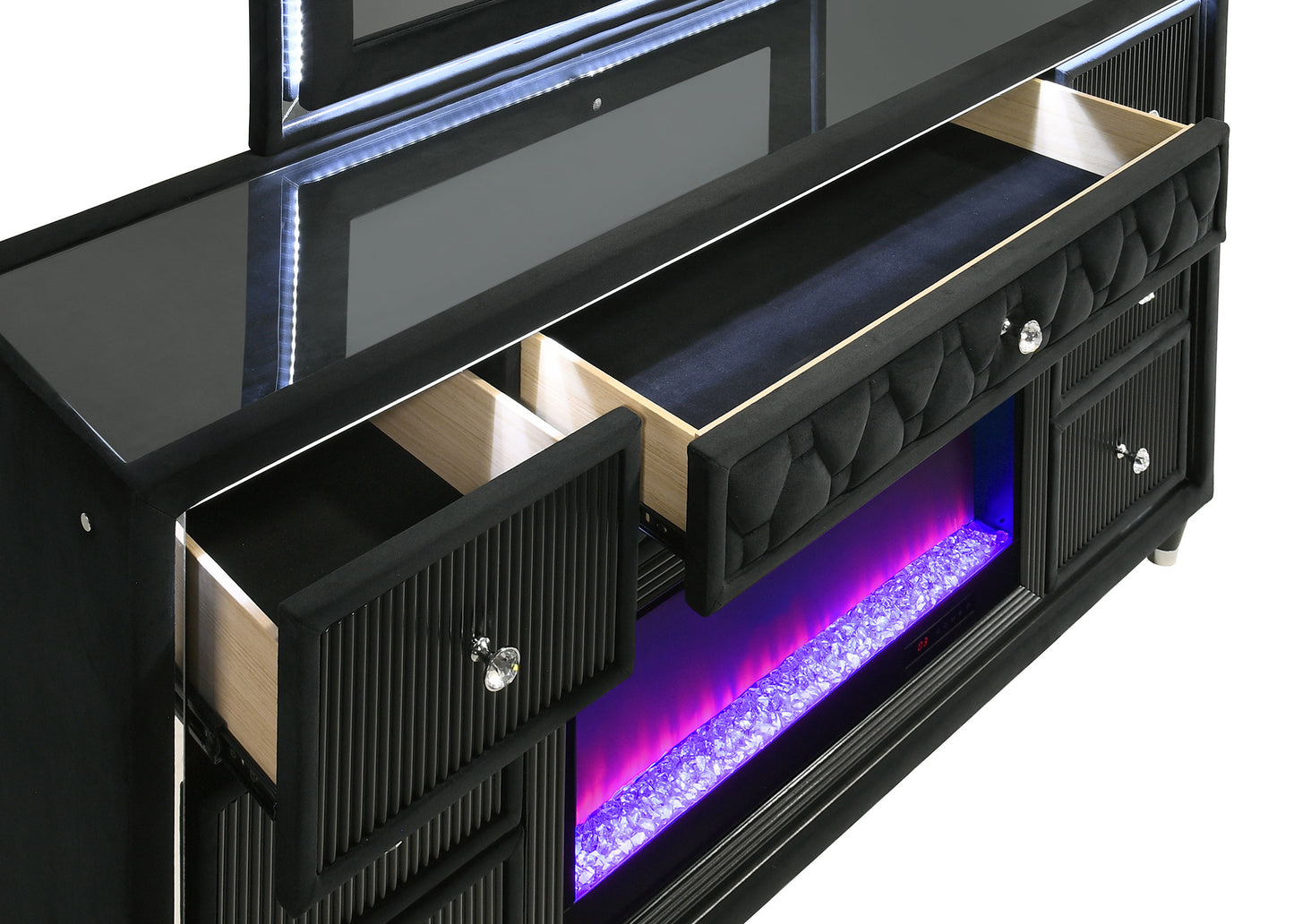 Lorient 8-drawer LED Bedroom Flame Box Dresser Black