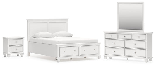 Fortman Queen Panel Storage Bed with Mirrored Dresser and Nightstand