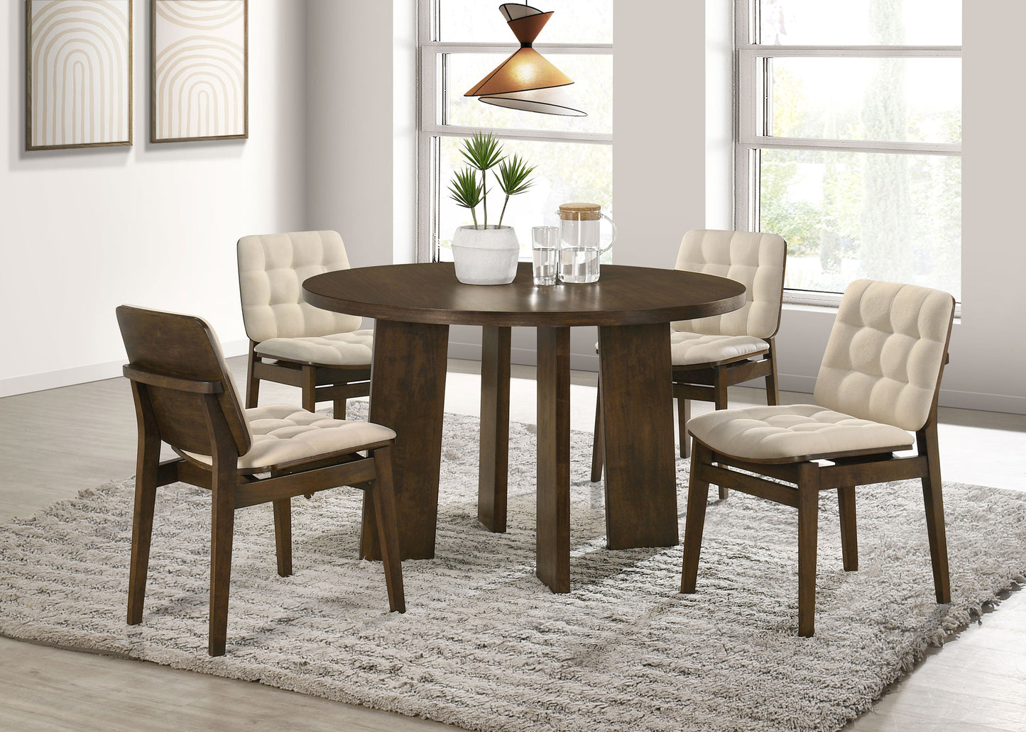 Redbridge Velvet Upholstered Side Chair Cream and Walnut (Set of 2)