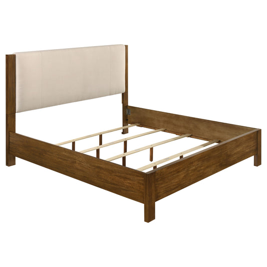 Adderley Eastern King Wood Panel Bed Cream and Warm Brown