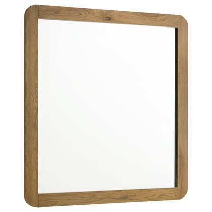 Bennett Mid-Century Square Dresser Mirror with Open-Corner Light Oak Frame