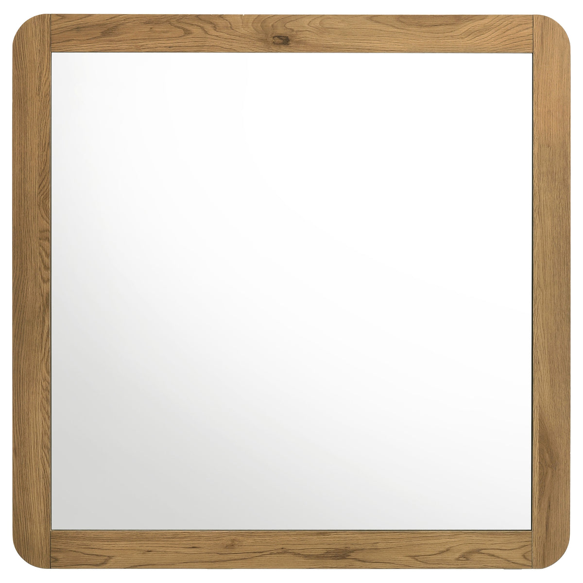 Bennett Mid-Century Square Dresser Mirror with Open-Corner Light Oak Frame