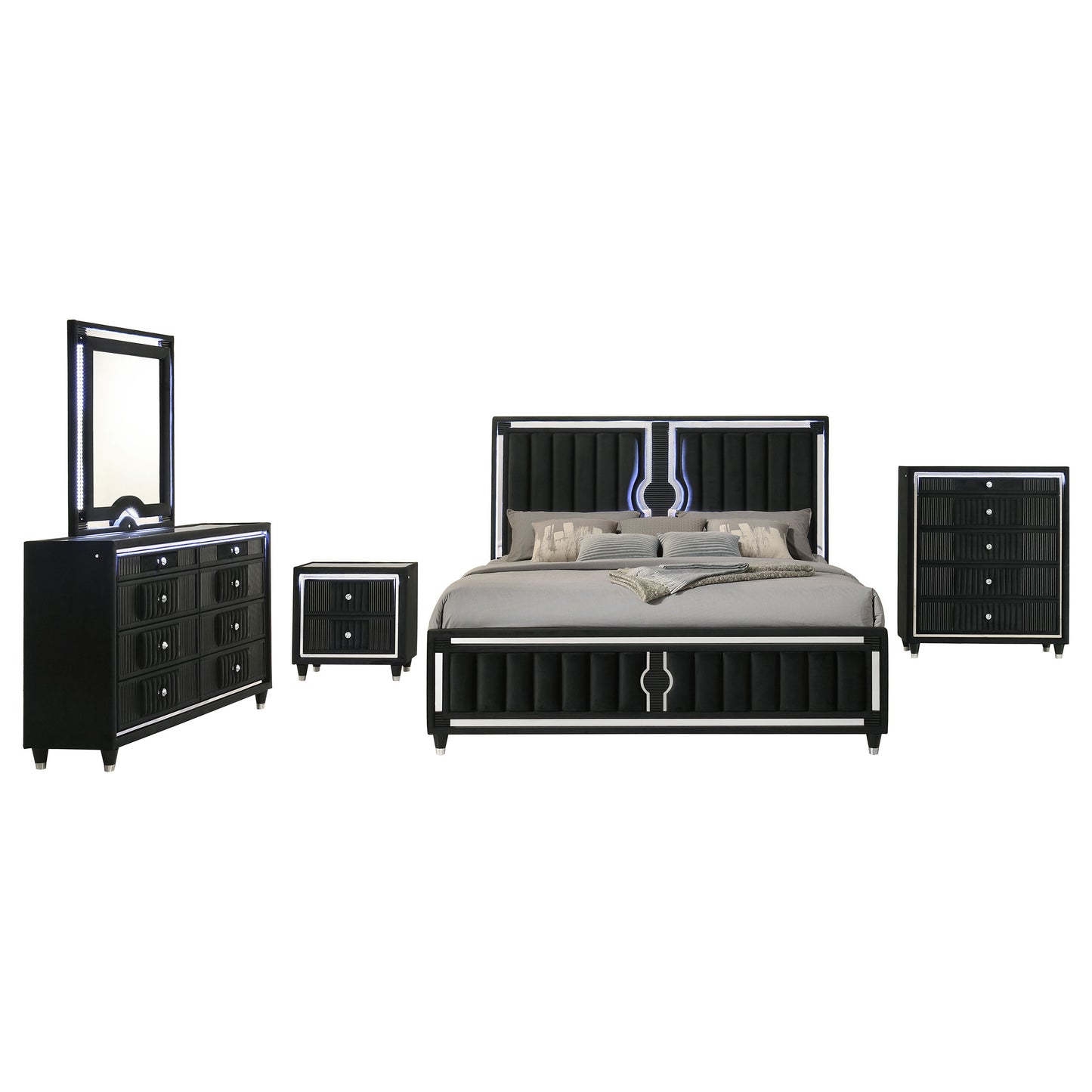 Ravenne 5-piece Velvet Upholstered California King LED Bedroom Set Black