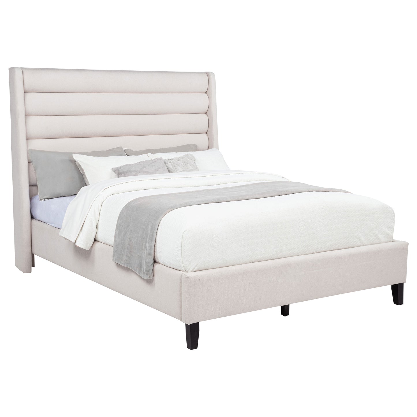 Leslie Upholstered Tufted Full Wingback Platform Bed Beige