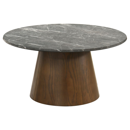 Franklin 36-inch Round SmartTop™ Pedestal Coffee Table Grey and Dark Brown