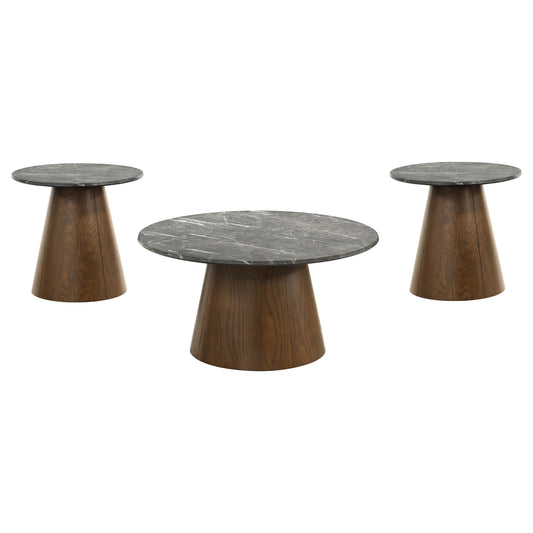 Franklin 3-piece Round SmartTop™ Pedestal Coffee Table Set Grey and Dark Brown