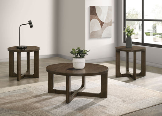 Kessler 3-piece Round Sculptural Wood Coffee Table Set Brown