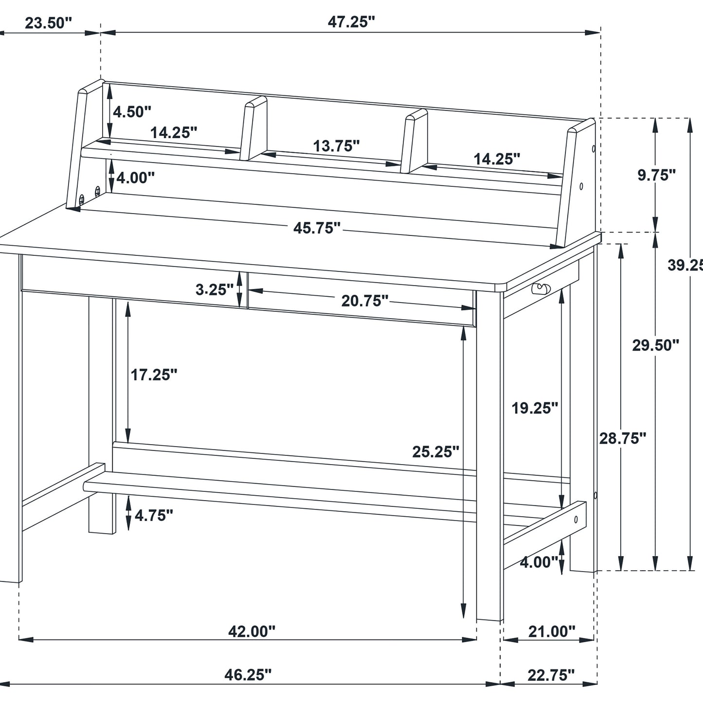Besler 47-inch SmartTop Writing Desk with Shelf Grey Stone and Black