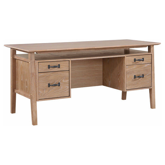 Goodson 64-inch 4-Drawer Double Pedestal Desk Distressed Light Brown