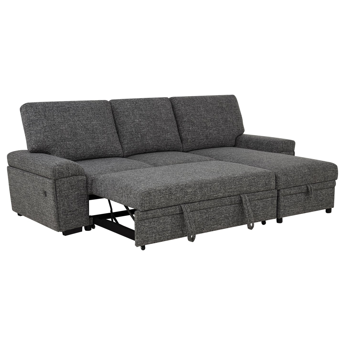 Demko Sleeper Sectional Sofa with Speaker and Storage Chaise Granite