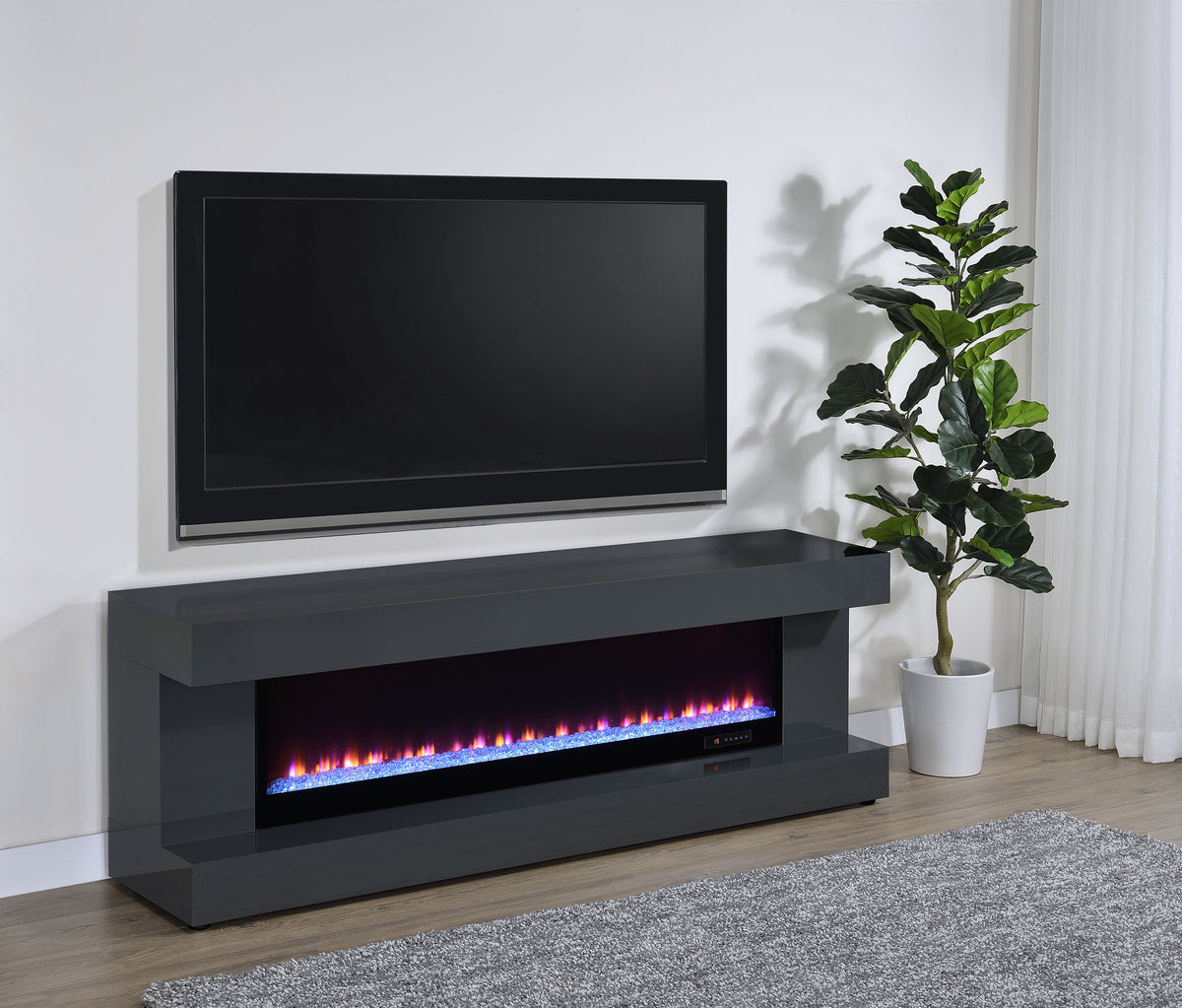 Mallory TV Stand Fireplace Console Bluetooth Speaker Grey High Gloss
