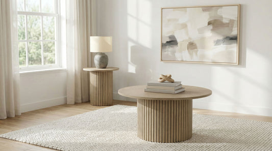 Hamlyn 2-piece Round Fluted Coffee and End Table Set Natural Oak