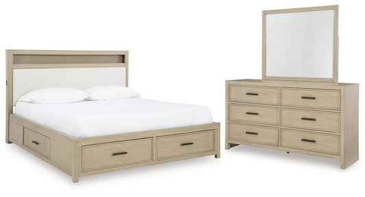 Calmoro King Bookcase Bed with Mirrored Dresser