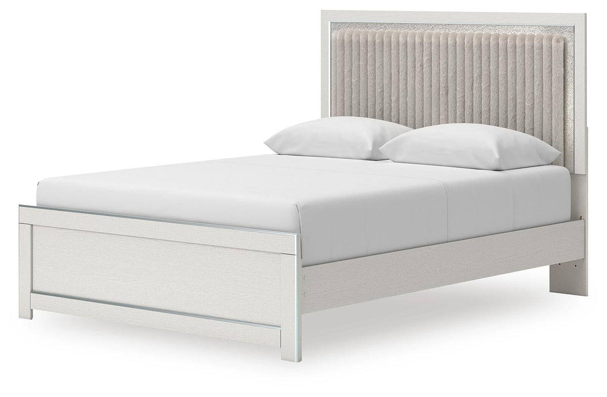 Birmonton Queen Upholstered Panel Platform Bed, Dresser and Mirror