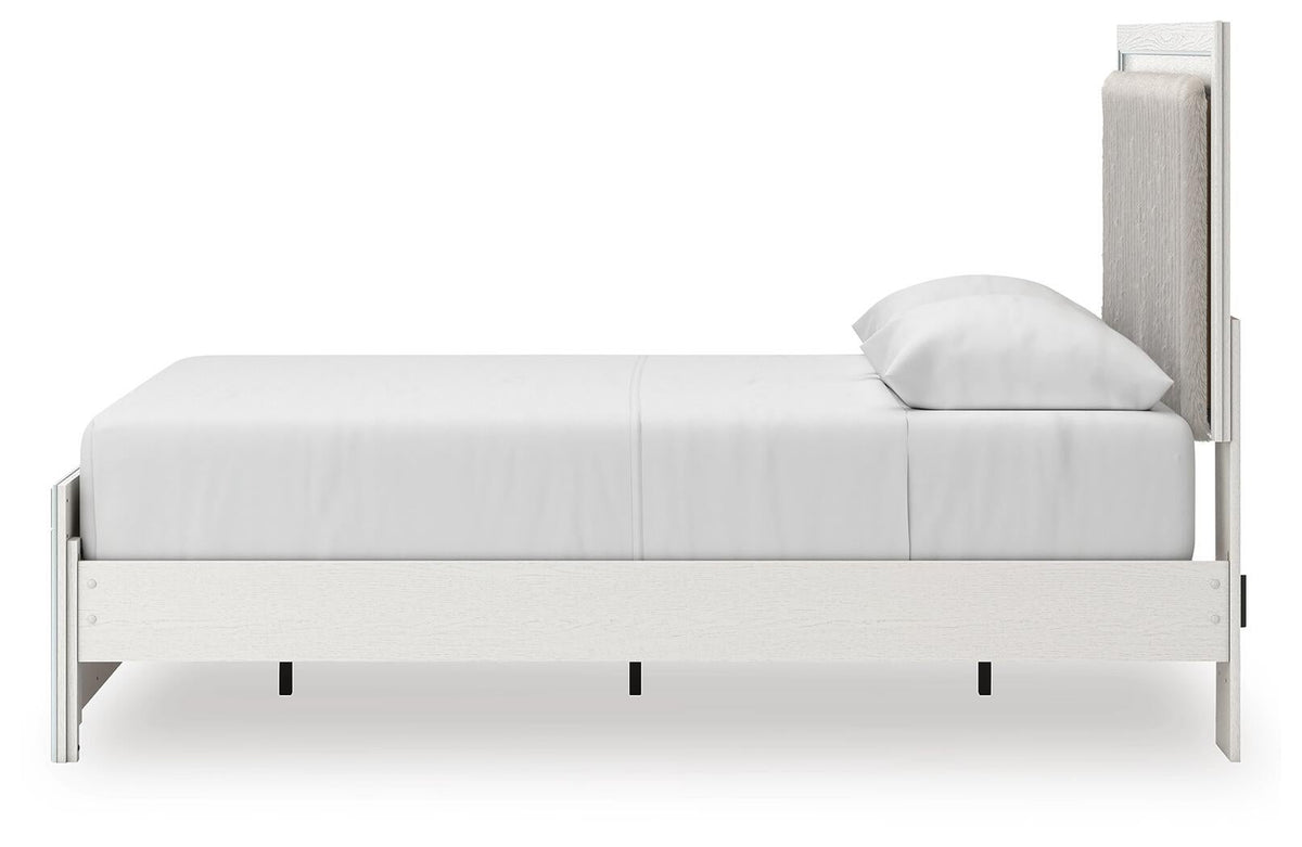 Birmonton Queen Upholstered Panel Platform Bed, Dresser and Mirror
