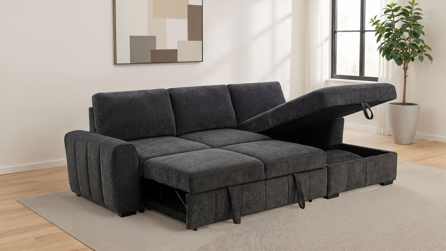 Pastrana Upholstered Sleeper Sectional Sofa RAF Chaise Grey