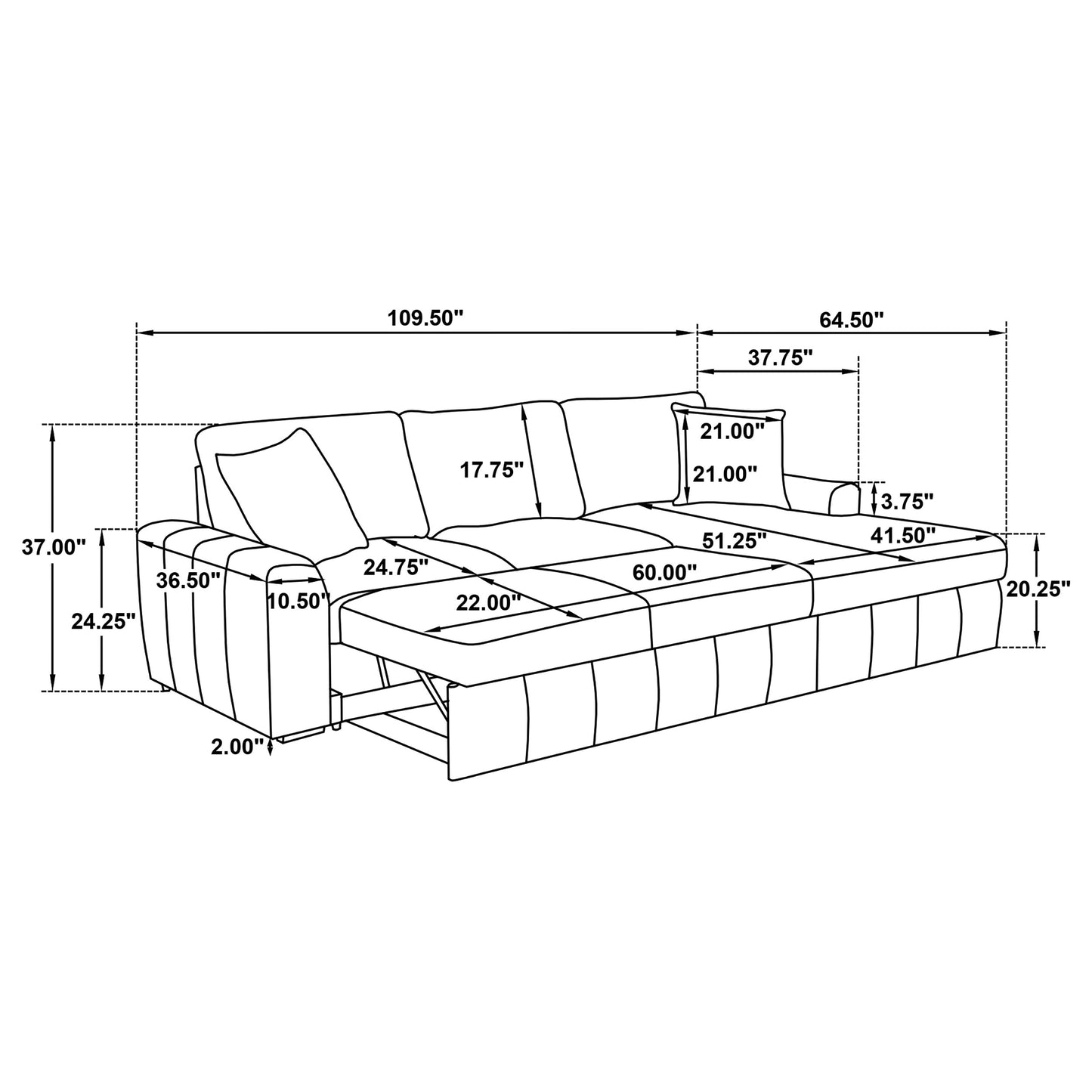 Pastrana Upholstered Sleeper Sectional Sofa RAF Chaise Grey