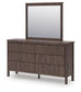Cadmori Full Upholstered Panel Platform Bed, Dresser, Mirror and Nightstand