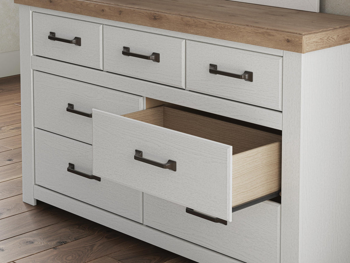Savonport Twin Panel Bed. Dresser, Mirror and Nightstand
