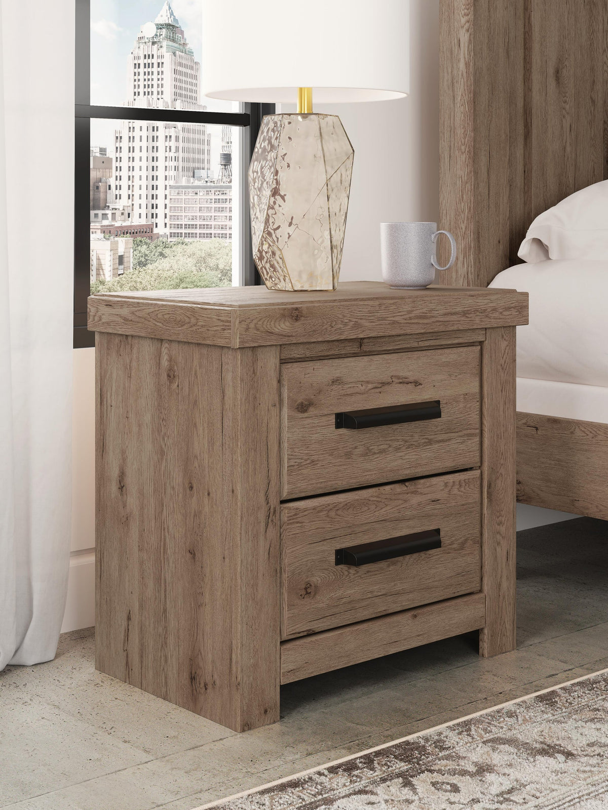Garistyn King Panel Storage Bed. Dresser, Mirror and Nightstand