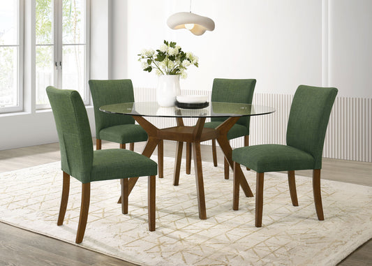 Paxton 5-Piece Round Glass Top Dining Set with Green Parsons Chairs