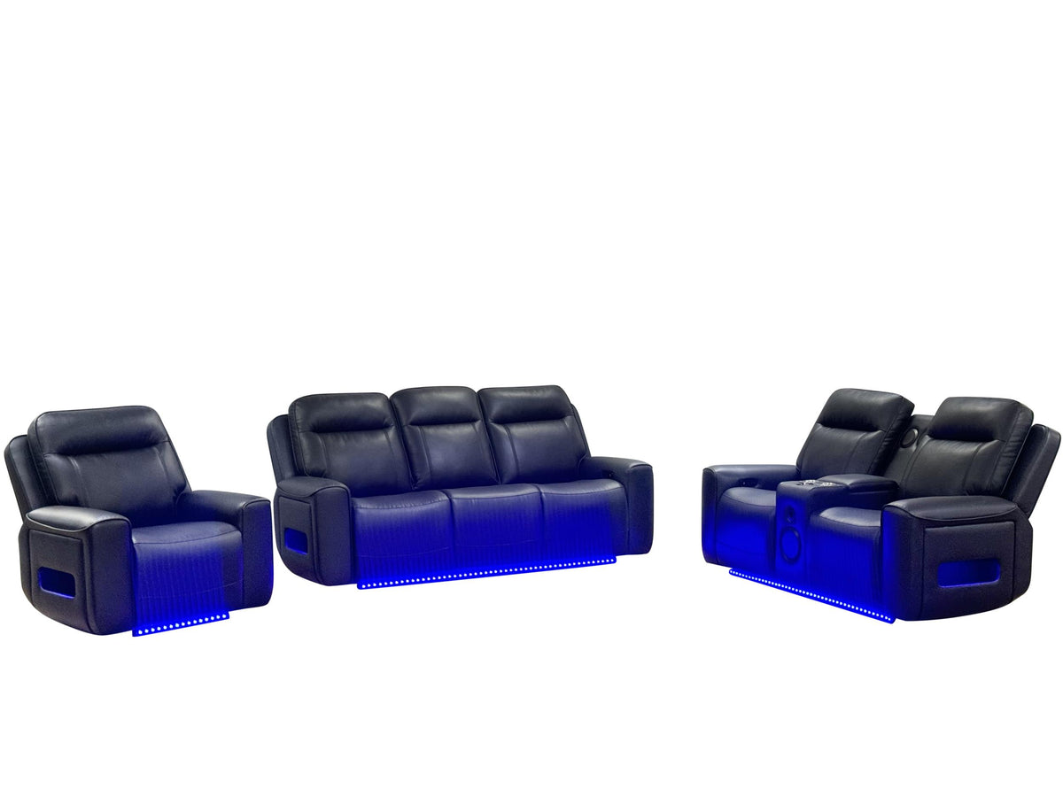 Rojas 3-Piece Dual Power Reclining Sofa Set with Bluetooth Black