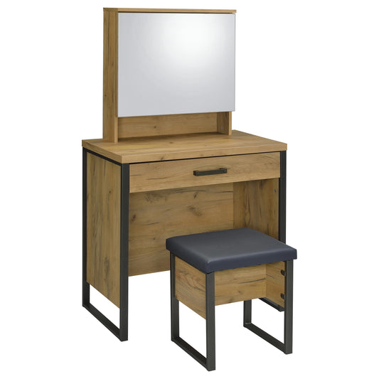 Bettin Vanity Set with Sliding Mirror and Stool Golden Oak